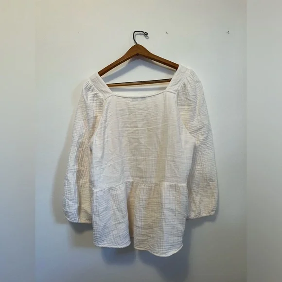Madewell Lightspun Millbrook Puff-Sleeve Peplum Top- XL - Picture 5 of 7